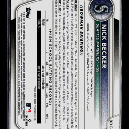 2025 Bowman Draft Chrome Nick Becker #BDC-100