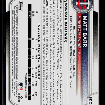 2025 Bowman Chrome Matt Barr #BDC-154