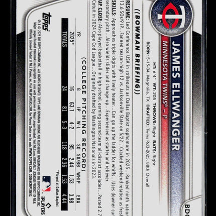 2025 Bowman Draft Chrome James Ellwanger #BDC-164