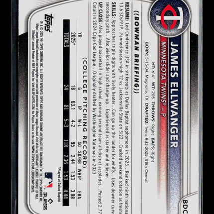 2025 Bowman Draft Chrome James Ellwanger #BDC-164