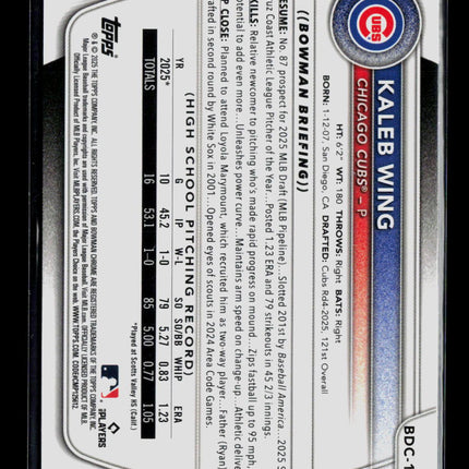 2025 Bowman Draft Chrome Kaleb Wing #BDC-131