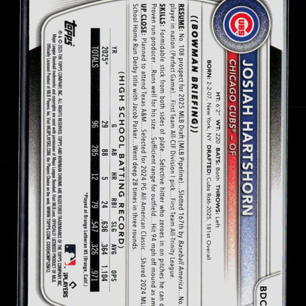 2025 Bowman Draft Chrome Josiah Hartshorn #BDC-21 1st Bowman