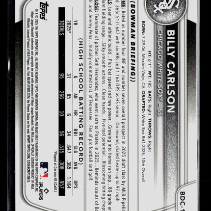2025 Bowman Draft Chrome Billy Carlson #BDC-10