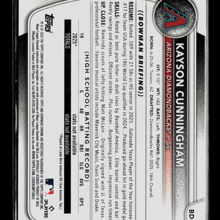 2025 Bowman Draft Chrome Kayson Cunningham #BDC-84 1st Bowman