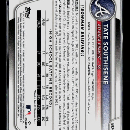 2025 Bowman Draft Chrome Tate Southisene #BDC-70 1st Bowman