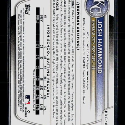 2025 Bowman Draft Chrome Josh Hammond #BDC-185 1st Bowman