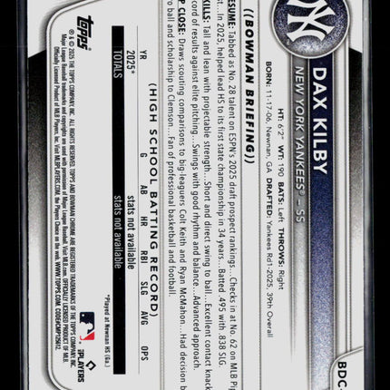 2025 Bowman Draft Chrome Dax Kilby #BDC-146 1st Bowman