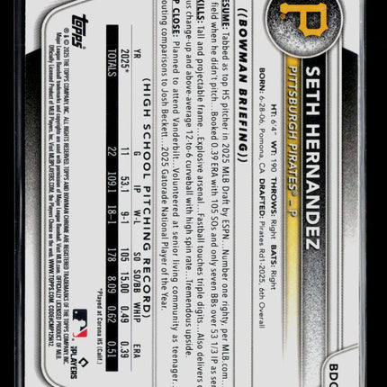 2025 Bowman Draft Chrome Seth Hernandez #BDC-25
