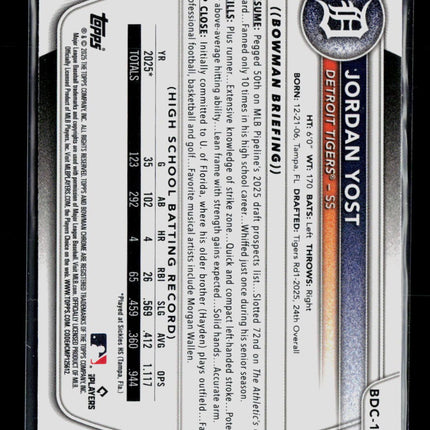 2025 Bowman Draft Chrome Jordan Yost #BDC-162