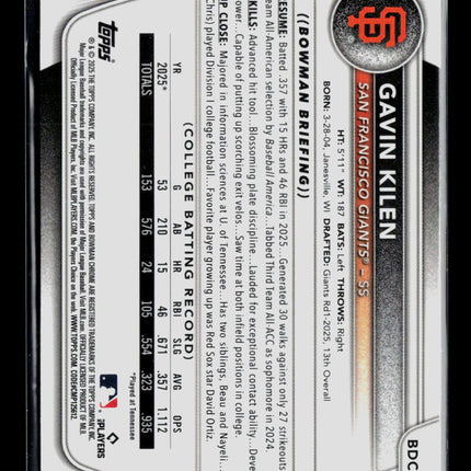 2025 Bowman Chrome Draft Gavin Kilen #BDC-40