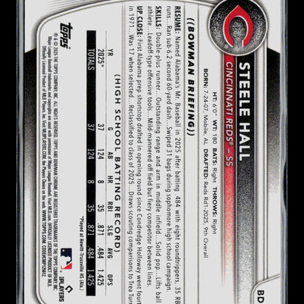 2025 Bowman Draft Chrome Steele Hall #BDC-20 1st Bowman