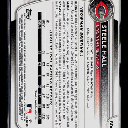 2025 Bowman Draft Chrome Steele Hall #BDC-20