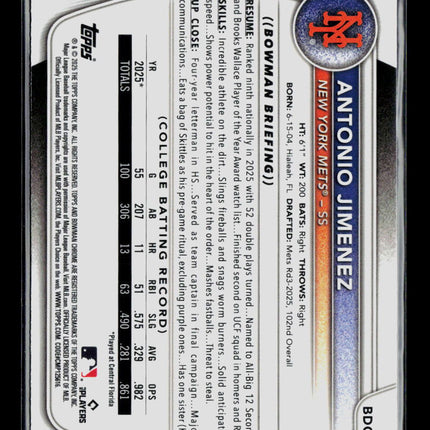 2025 Bowman Draft Chrome Antonio Jimenez #BDC-56 Mega Box Mojo Refractor
