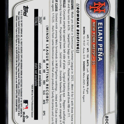 2025 Bowman Chrome Draft Elian Peña #BDC-115 Mega Box Mojo Refractor