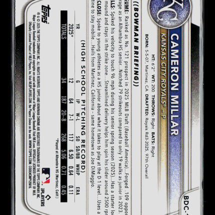 2025 Bowman Draft Chrome Cameron Millar #BDC-176 Mojo Refractor