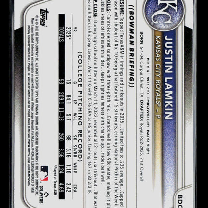 2025 Bowman Draft Chrome Justin Lamkin #BDC-62 Mega Box Mojo Refractor