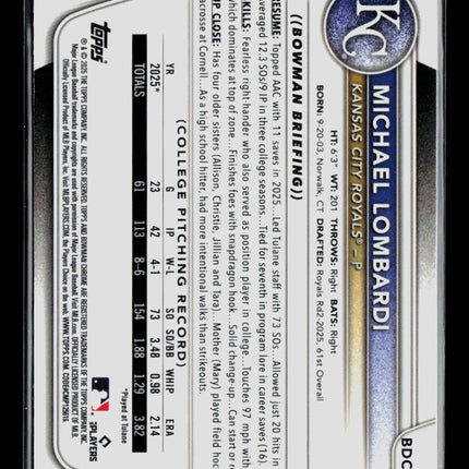 2025 Bowman Draft Chrome Michael Lombardi #BDC-118 Mega Box Mojo Refractor