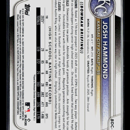 2025 Bowman Chrome Josh Hammond #BDC-185 Mojo Refractor