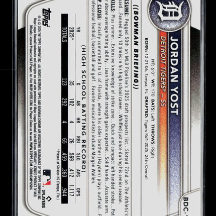 2025 Bowman Draft Chrome Jordan Yost #BDC-162 Mega Box Mojo Refractor