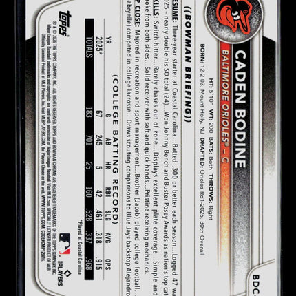 2025 Bowman Draft Chrome Caden Bodine #BDC-63 Mega Box Mojo Refractor