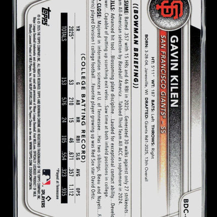 2025 Bowman Draft Chrome Gavin Kilen #BDC-40 Mega Box Mojo Refractor 1st Bowman