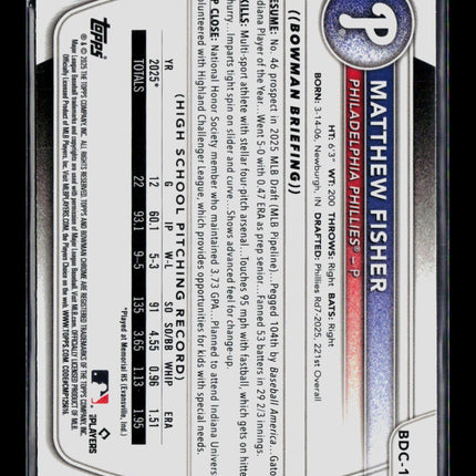 2025 Bowman Draft Chrome Matthew Fisher #BDC-106 Mega Box Mojo Refractor