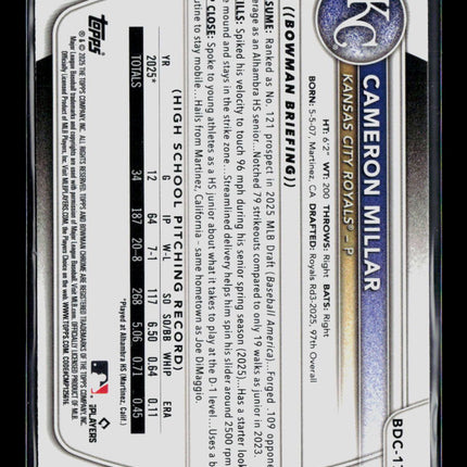 2025 Bowman Draft Chrome Cameron Millar #BDC-176 Mojo Refractor