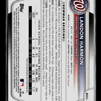 2025 Bowman Chrome Draft Landon Harmon #BDC-44