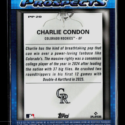 2025 Bowman Chrome Prized Prospects Charlie Condon #PP-20