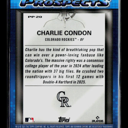 2025 Bowman Chrome Prized Prospects Charlie Condon #PP-20