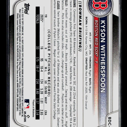 2025 Bowman Chrome Draft Kyson Witherspoon #BDC-29 1st Bowman