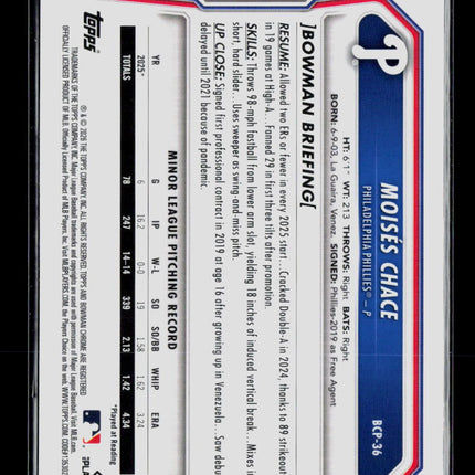 2025 Bowman Chrome Moisés Chace #BCP-36 Blue Sapphire Refractor