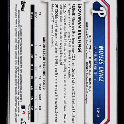 2026 Bowman Chrome Moises Chace #BCP-36 Blue Sapphire
