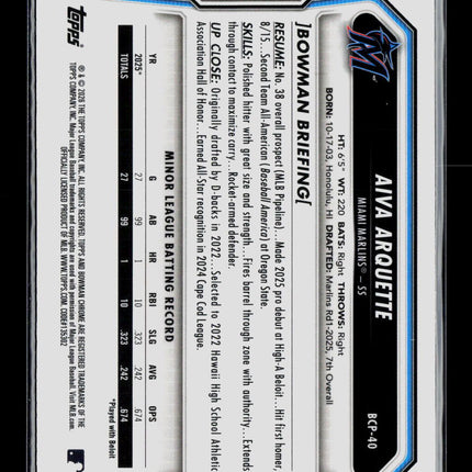 2026 Bowman Chrome Aiva Arquette #BCP-40 Lava Refractor