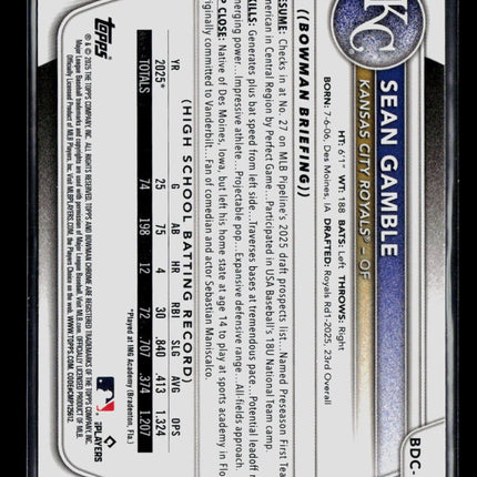 2025 Bowman Chrome Sean Gamble #BDC-178 1st Bowman