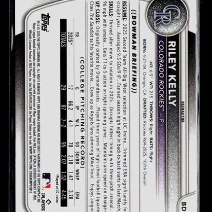 2025 Bowman Draft Chrome Riley Kelly #BDC-79 Refractor