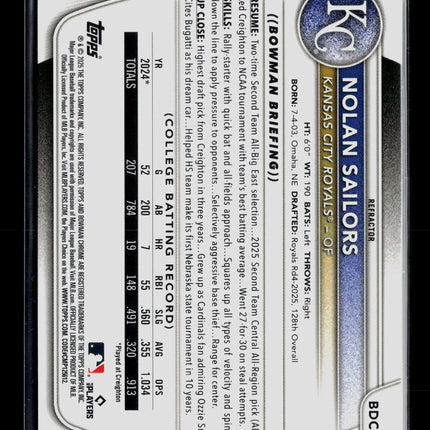 2025 Bowman Draft Chrome Nolan Sailors #BDC-86 Refractor