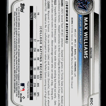 2025 Bowman Draft Chrome Max Williams #BDC-68 Refractor