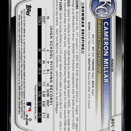 2025 Bowman Chrome Cameron Millar #BDC-176 Refractor 1st Bowman