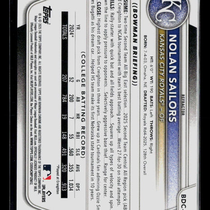 2025 Bowman Draft Chrome Nolan Sailors #BDC-86 Refractor