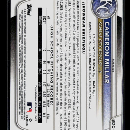 2025 Bowman Draft Chrome Cameron Millar #BDC-176 Refractor