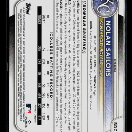 2025 Bowman Draft Chrome Nolan Sailors #BDC-86 Refractor