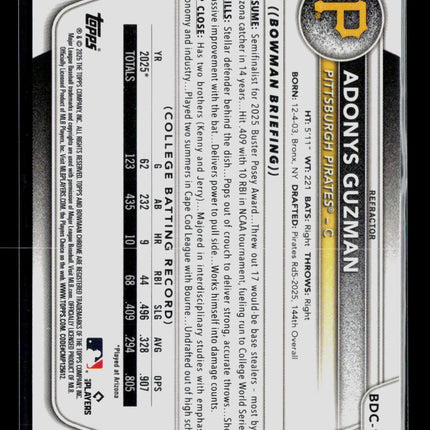 2025 Bowman Draft Chrome Adonys Guzman #BDC-126 Refractor