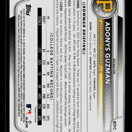 2025 Bowman Draft Chrome Adonys Guzman #BDC-126 Refractor