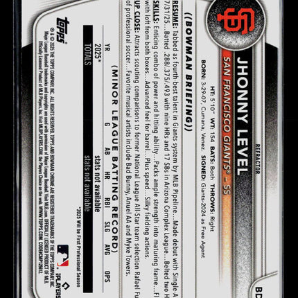 2025 Bowman Chrome Jhonny Level #BDC-55 Refractor