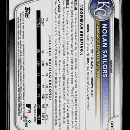2025 Bowman Draft Chrome Nolan Sailors #BDC-86 Refractor