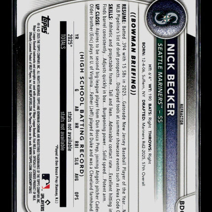 2025 Bowman Draft Chrome Nick Becker #BDC-100 Refractor