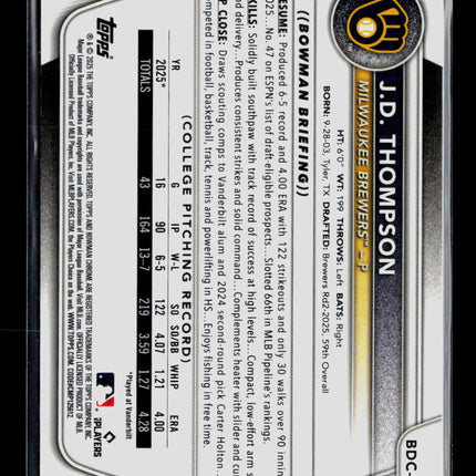 2025 Bowman Draft Chrome J.D. Thompson #BDC-14 Mega Box Mosaic Refractor