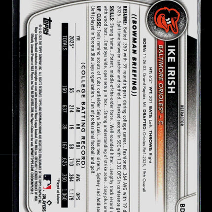 2025 Bowman Draft Chrome Ike Irish #BDC-16 Refractor