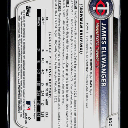 2025 Bowman Draft Chrome James Ellwanger #BDC-164 Blue Sapphire Refractor